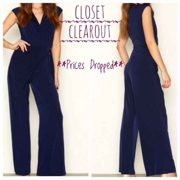 Michael Kors Pants - Michael Kors Navy Buckled Wrap Front Jumpsuit